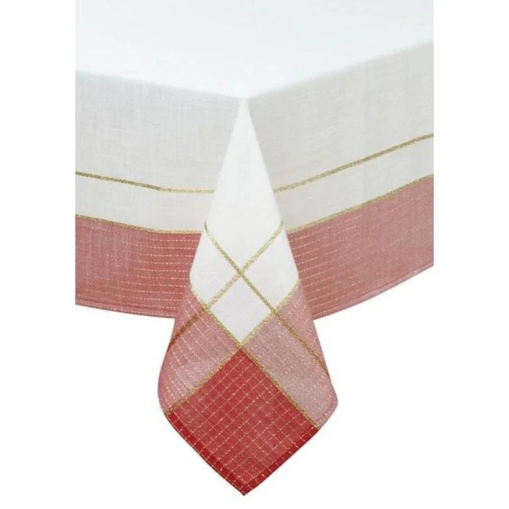 Christmas Rockwood Fabric Tablecloth Plaid Border Holiday Country Cabin 70